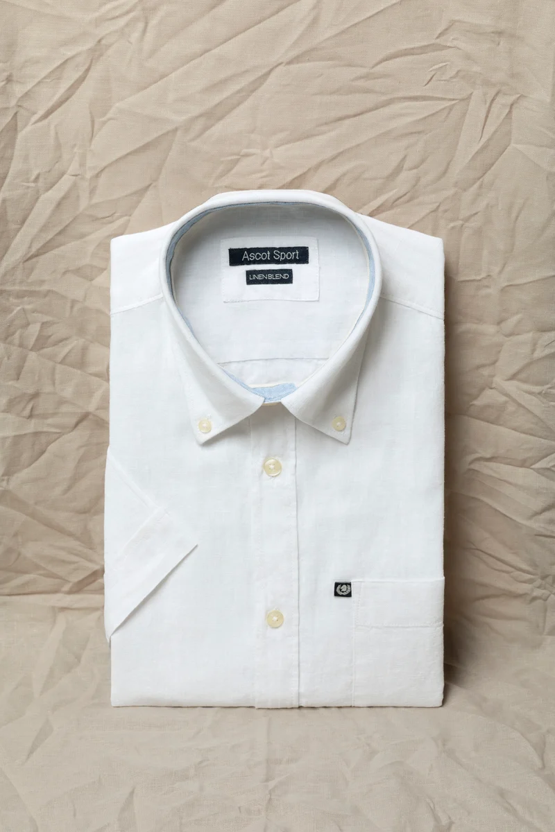 Camicia manica corta button down in misto lino cotone