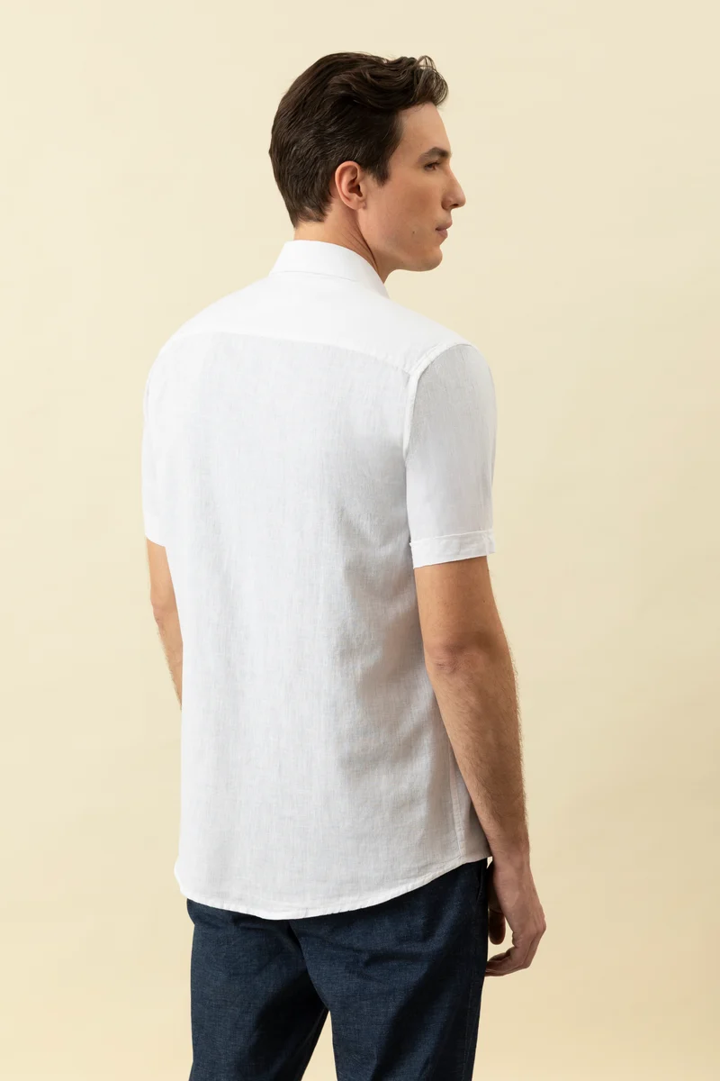 Camicia manica corta button down in misto lino cotone