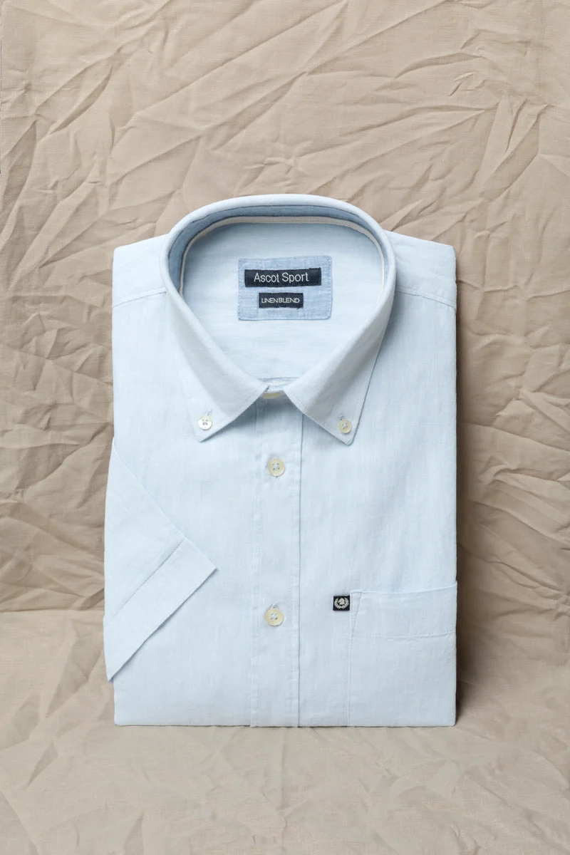 Camicia manica corta button down in misto lino cotone
