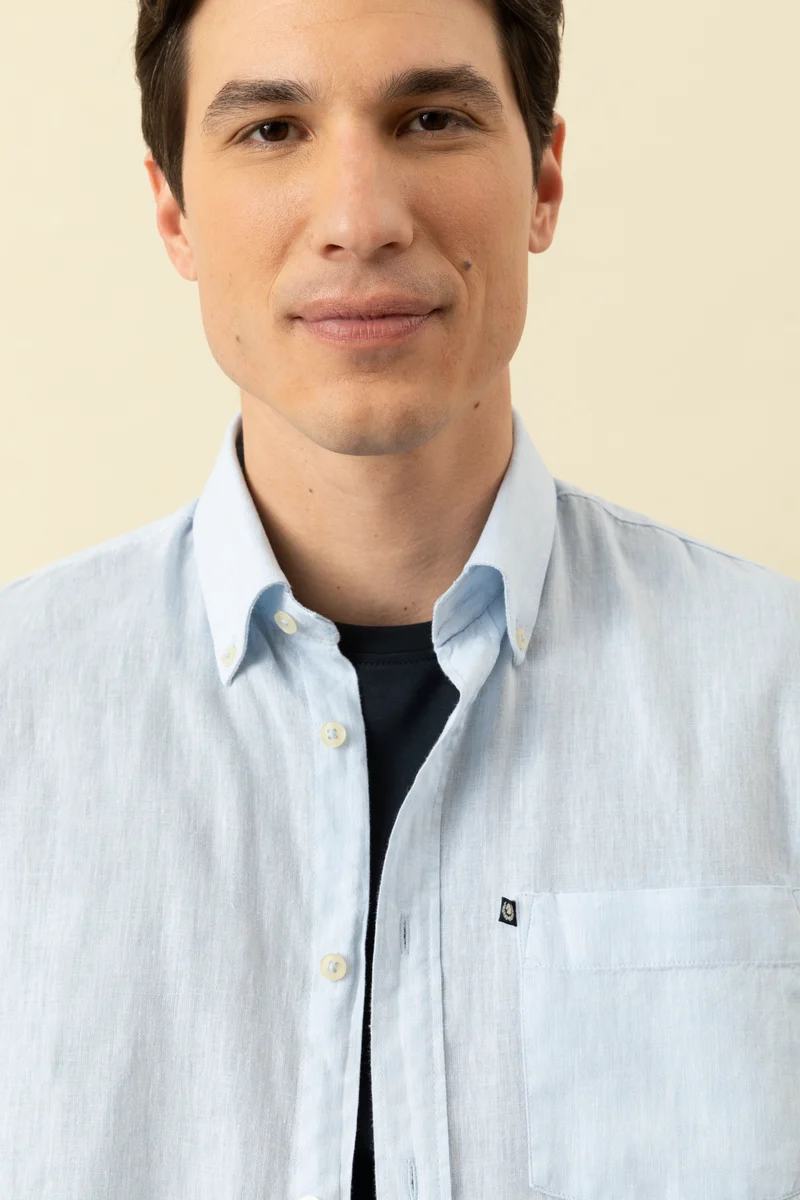 Camicia manica corta button down in misto lino cotone