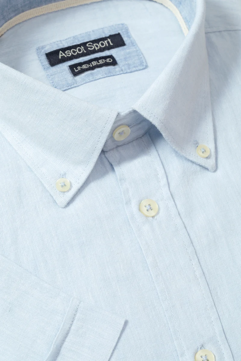 Camicia manica corta button down in misto lino cotone
