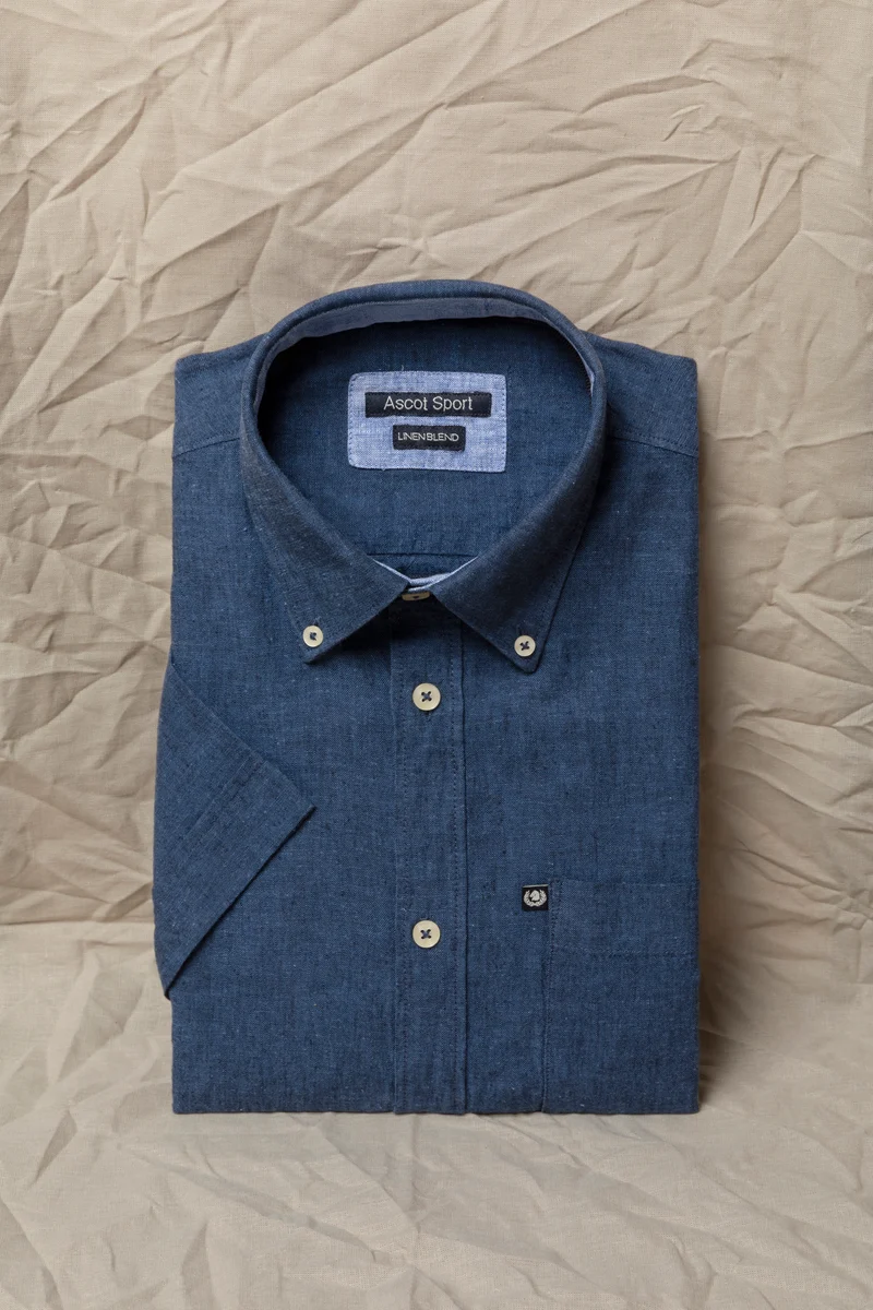 Camicia manica corta button down in misto lino cotone