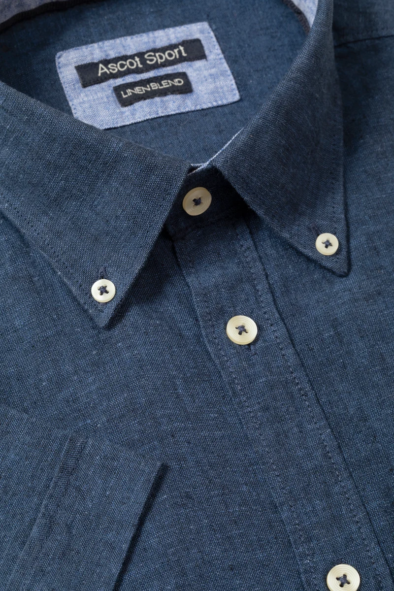Camicia manica corta button down in misto lino cotone