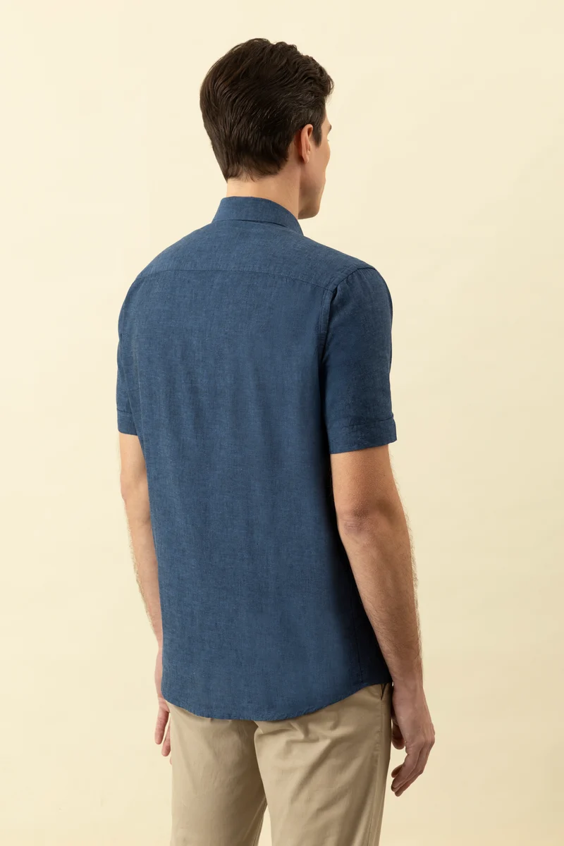 Camicia manica corta button down in misto lino cotone