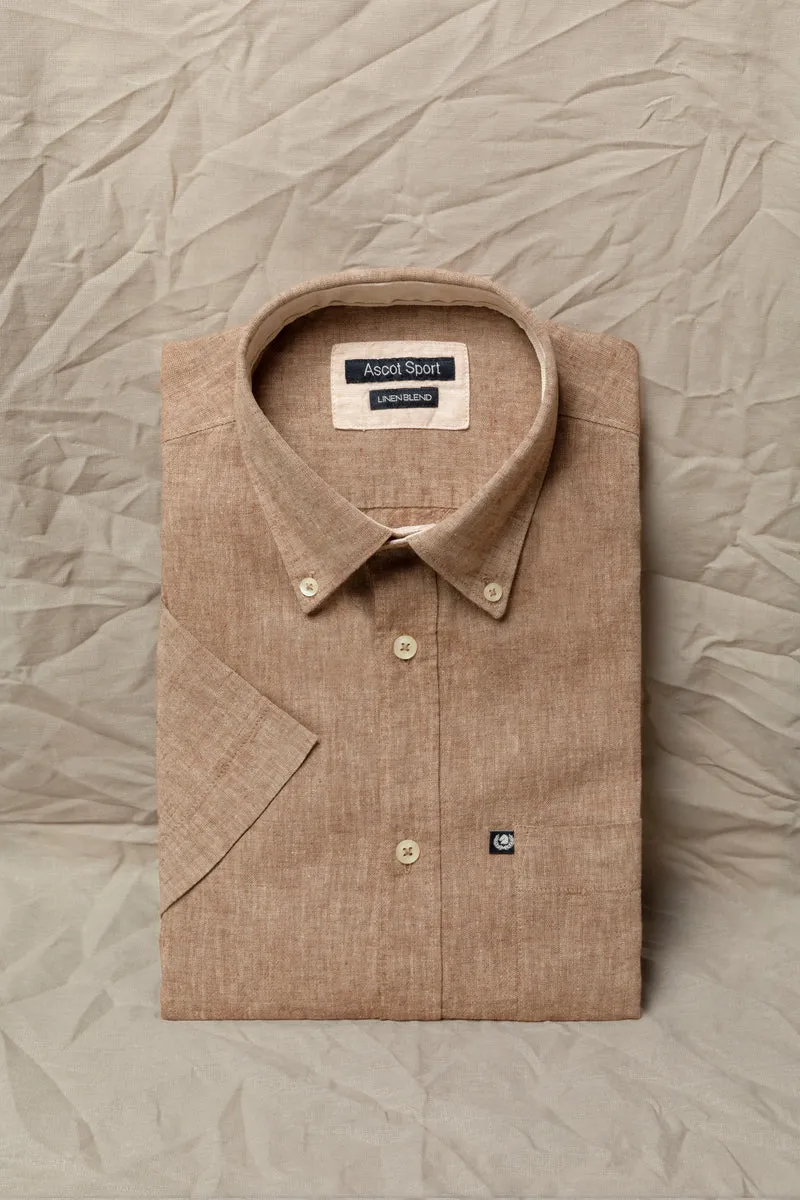 Camicia manica corta button down misto Lino Cotone