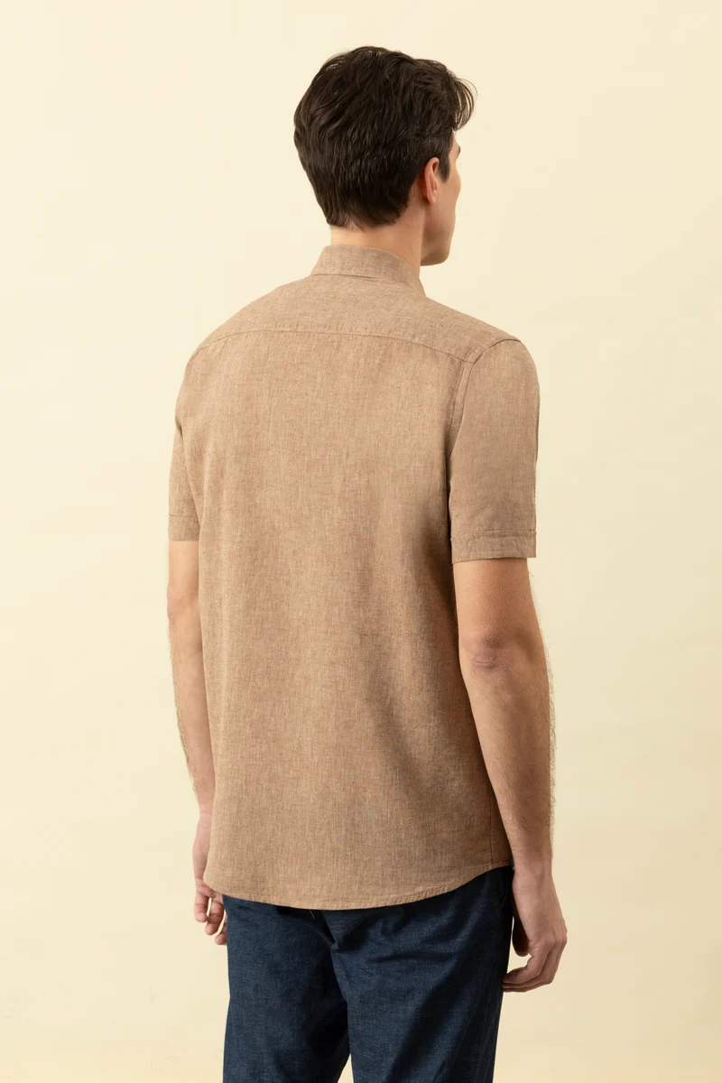 Camicia manica corta button down misto Lino Cotone