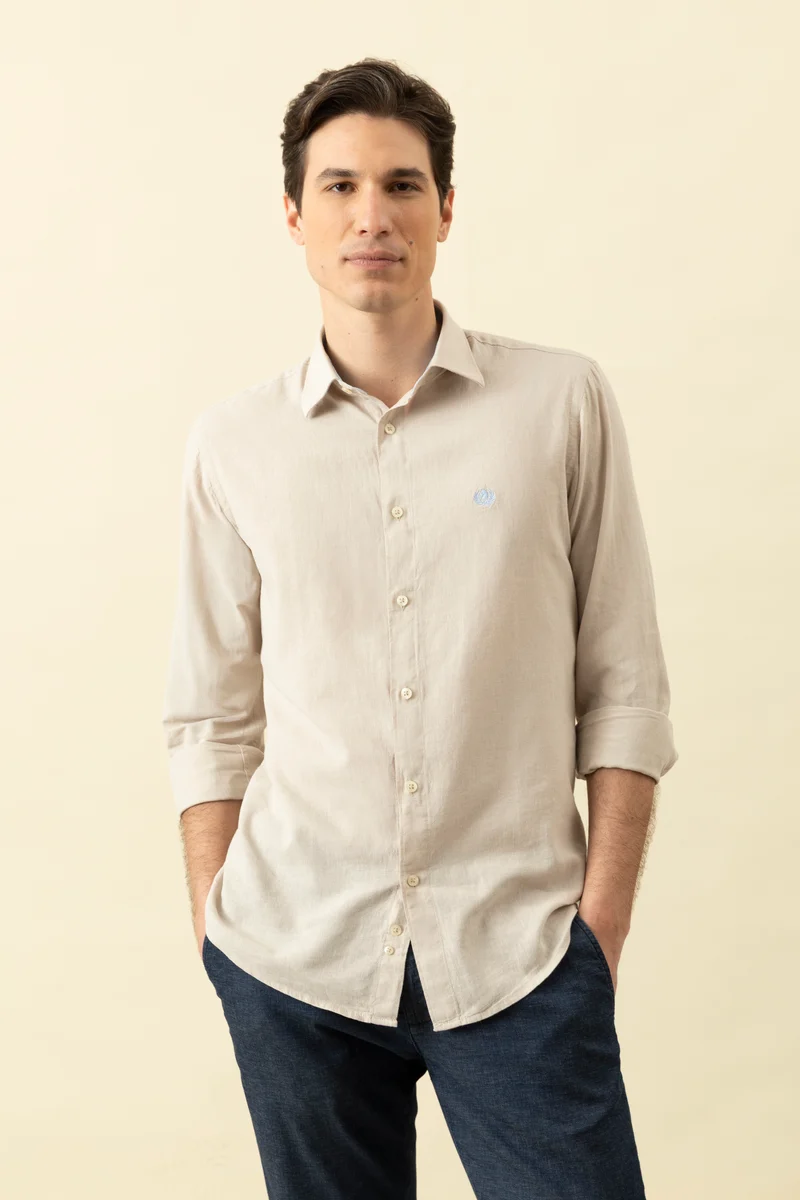 Camicia collo classico in misto lino cotone