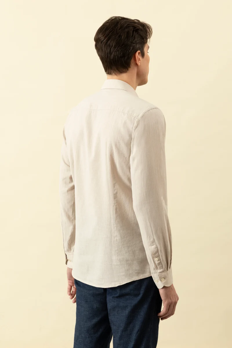 Camicia collo classico in misto lino cotone
