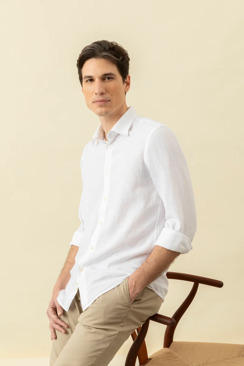Camicia collo classico in misto lino cotone