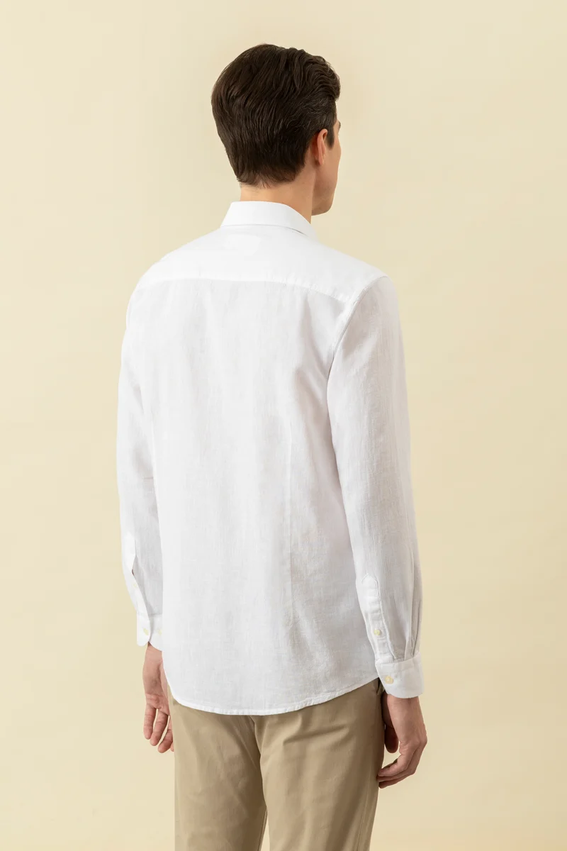 Camicia collo classico in misto lino cotone