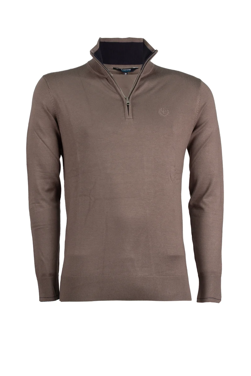 Cardigan mezza zip con contrasti e logo sul cuore