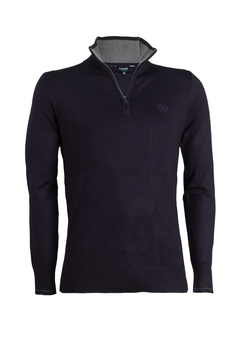 Cardigan mezza zip con contrasti e logo sul cuore