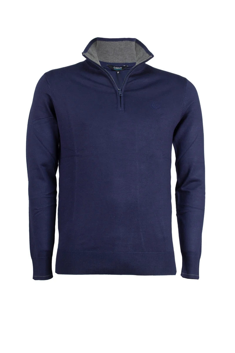 Cardigan mezza zip con contrasti e logo sul cuore