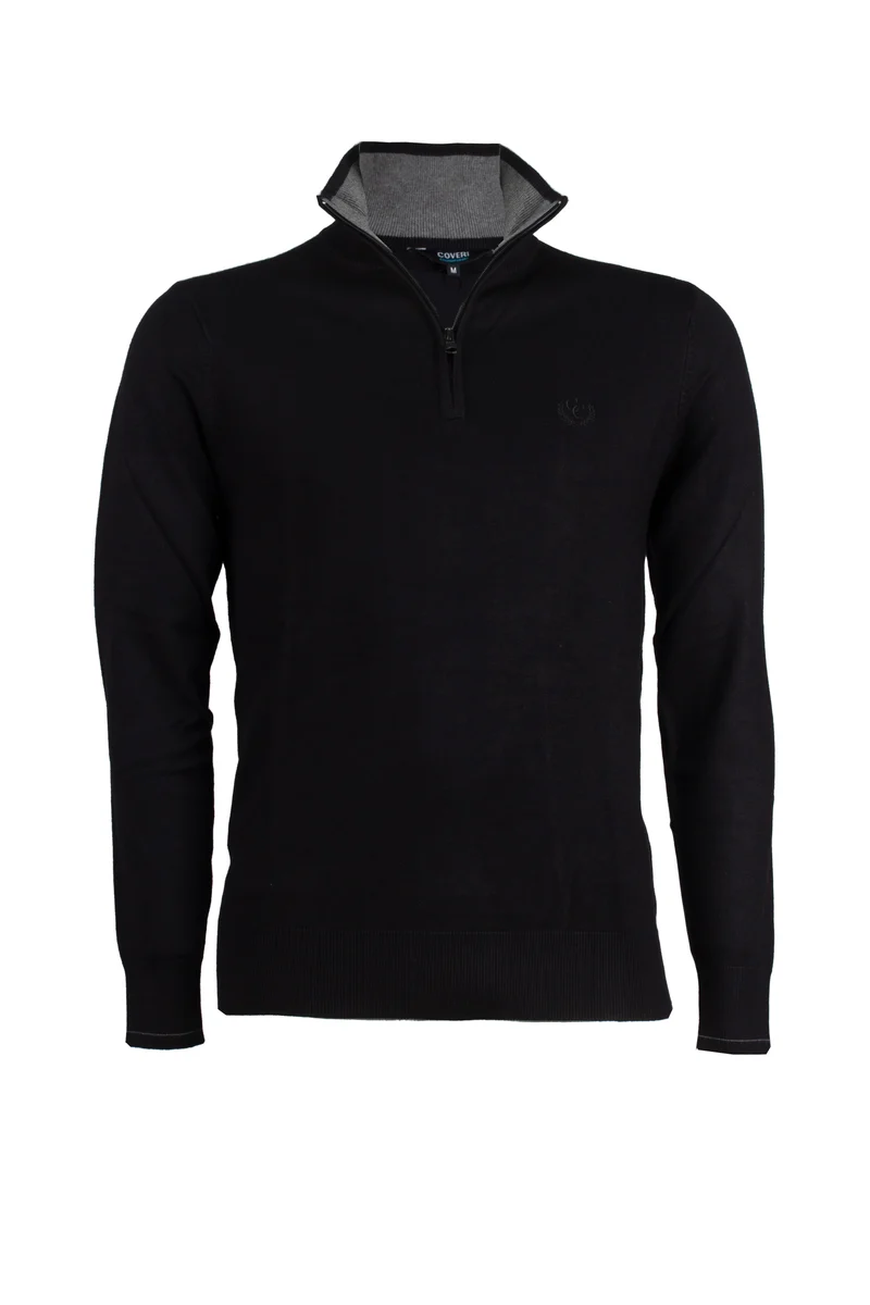 Cardigan mezza zip con contrasti e logo sul cuore