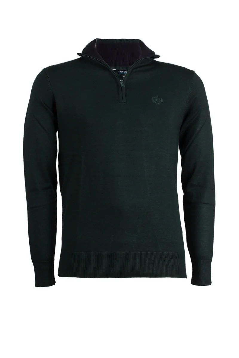 Cardigan mezza zip con contrasti e logo sul cuore