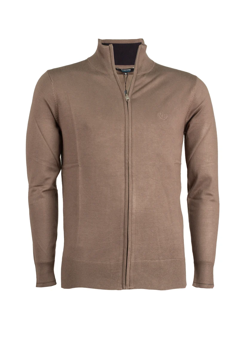 Cardigan zip intera con contrasti e logo sul cuore