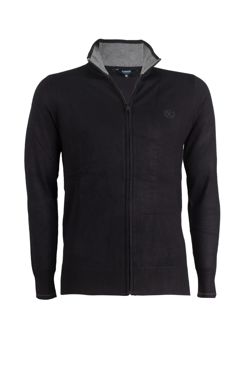 Cardigan zip intera con contrasti e logo sul cuore