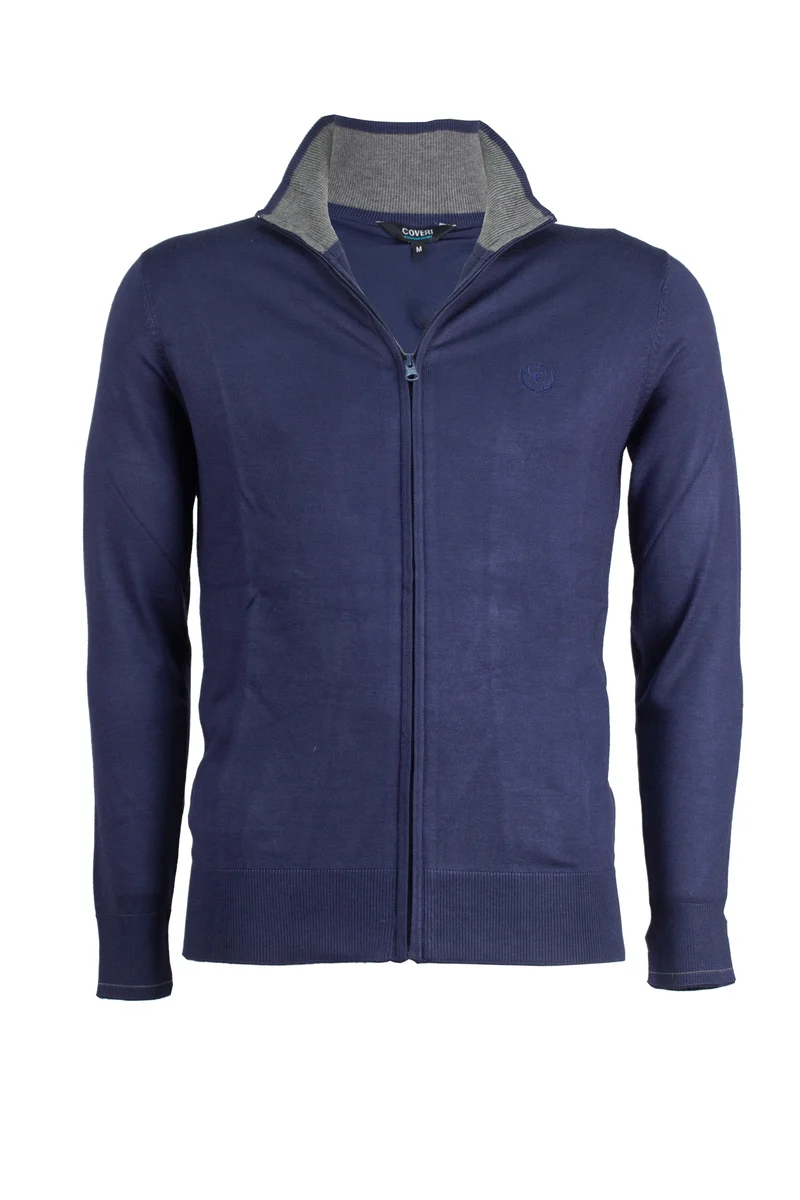 Cardigan zip intera con contrasti e logo sul cuore