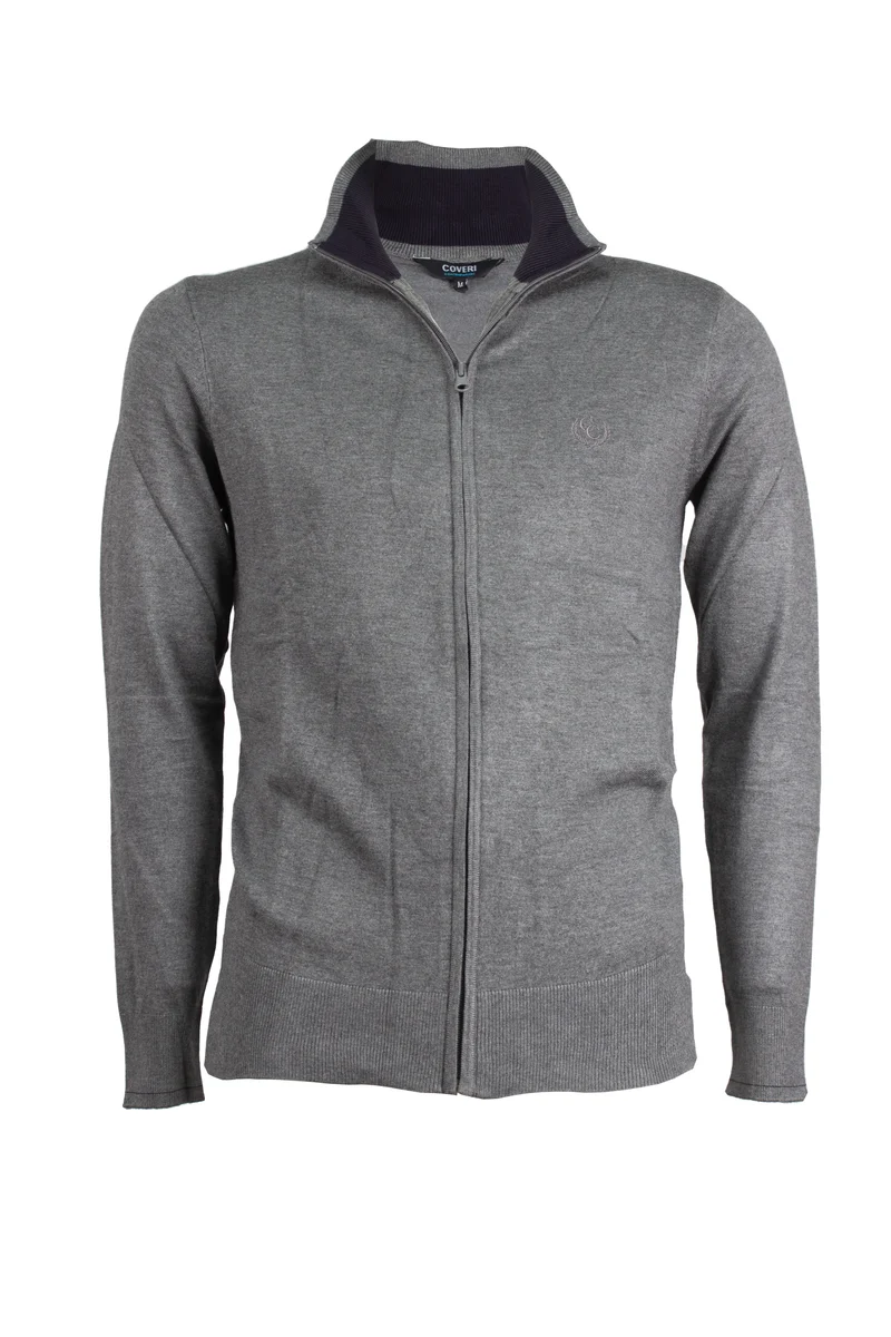 Cardigan zip intera con contrasti e logo sul cuore