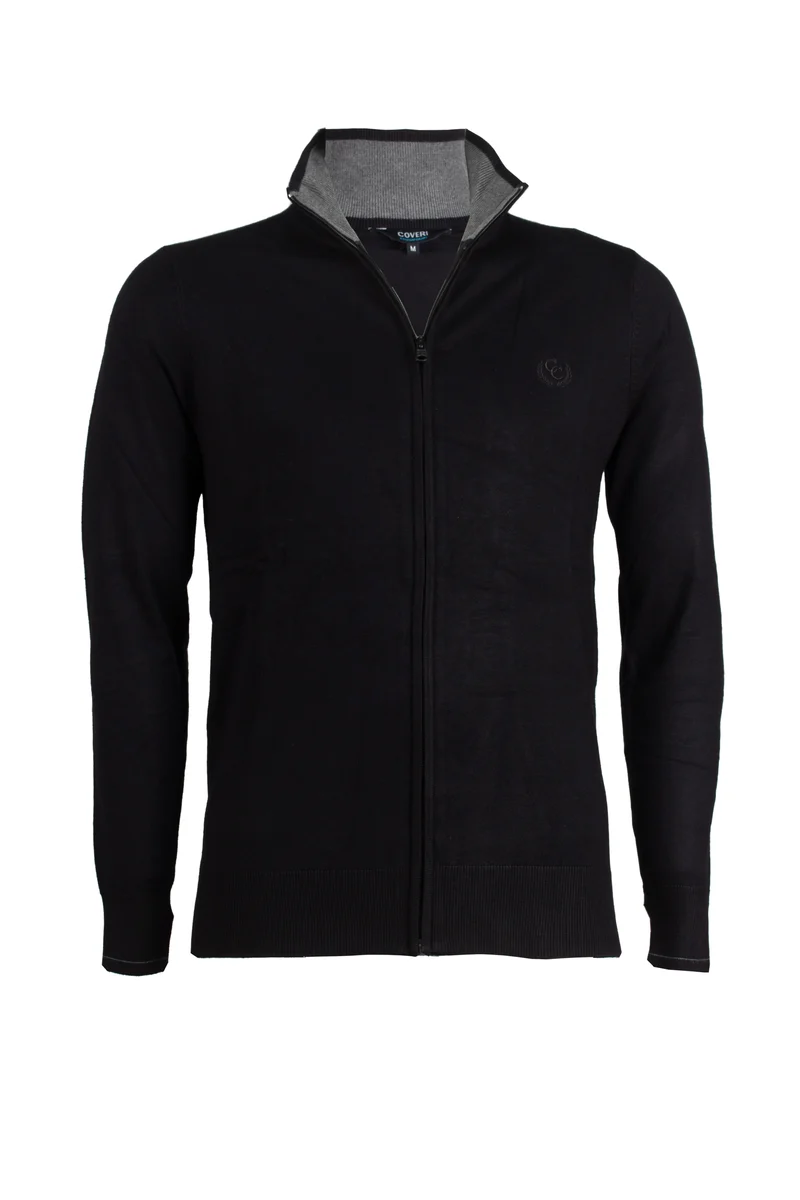 Cardigan zip intera con contrasti e logo sul cuore
