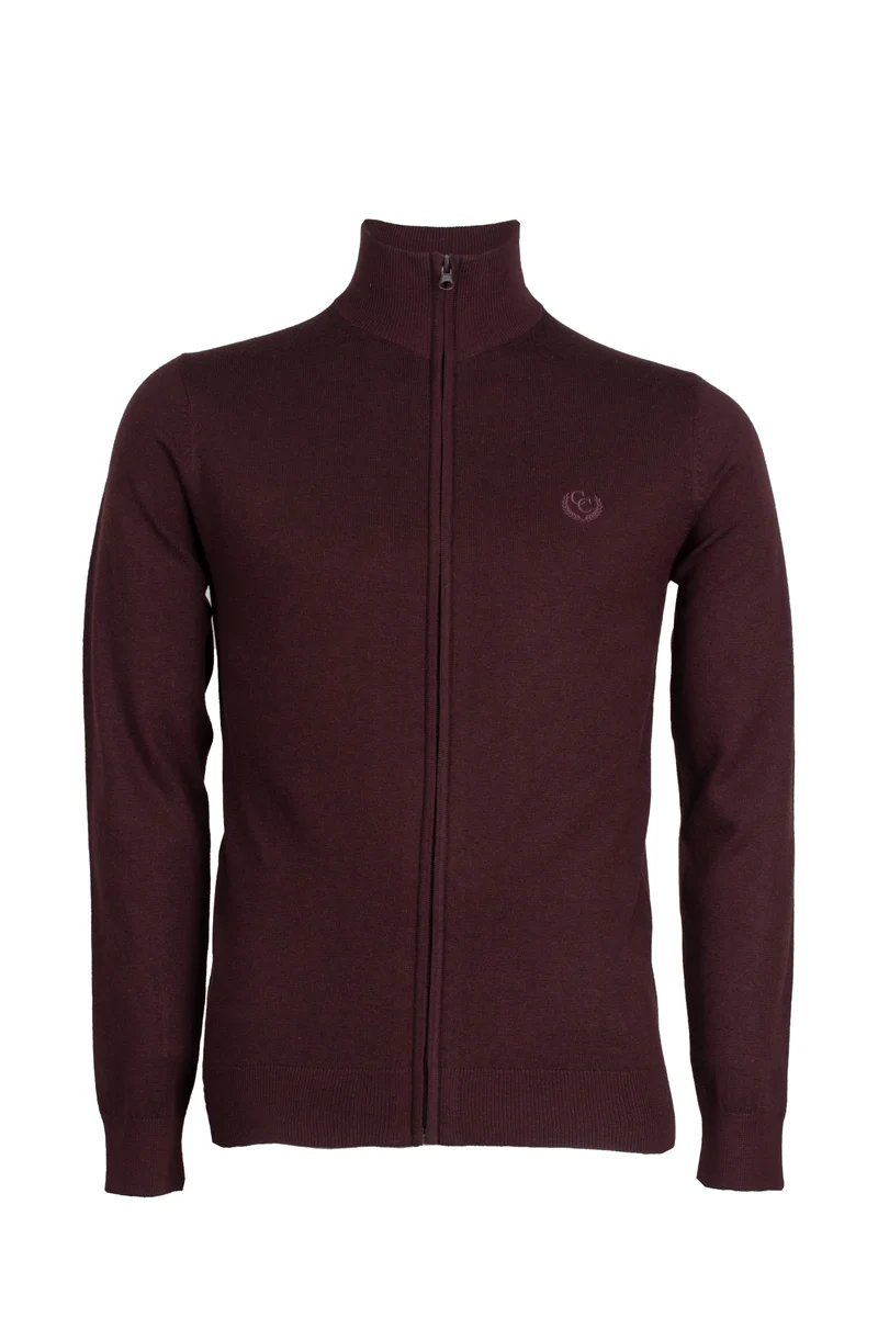 Cardigan in misto lana zip intera con logo ricamato sul petto