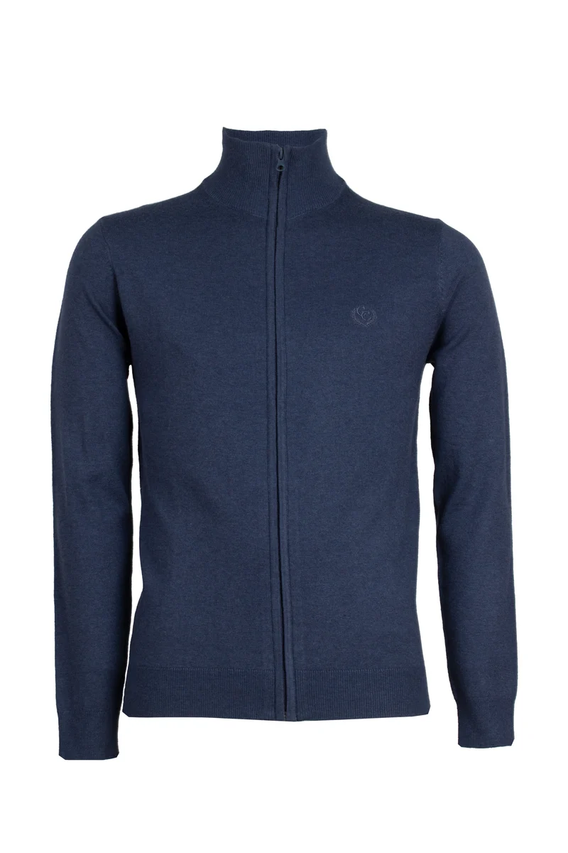 Cardigan in misto lana zip intera con logo ricamato sul petto