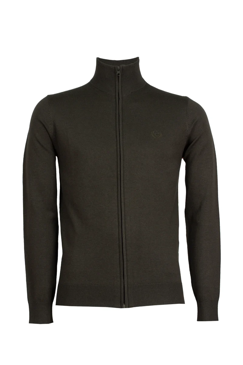 Cardigan in misto lana zip intera con logo ricamato sul petto