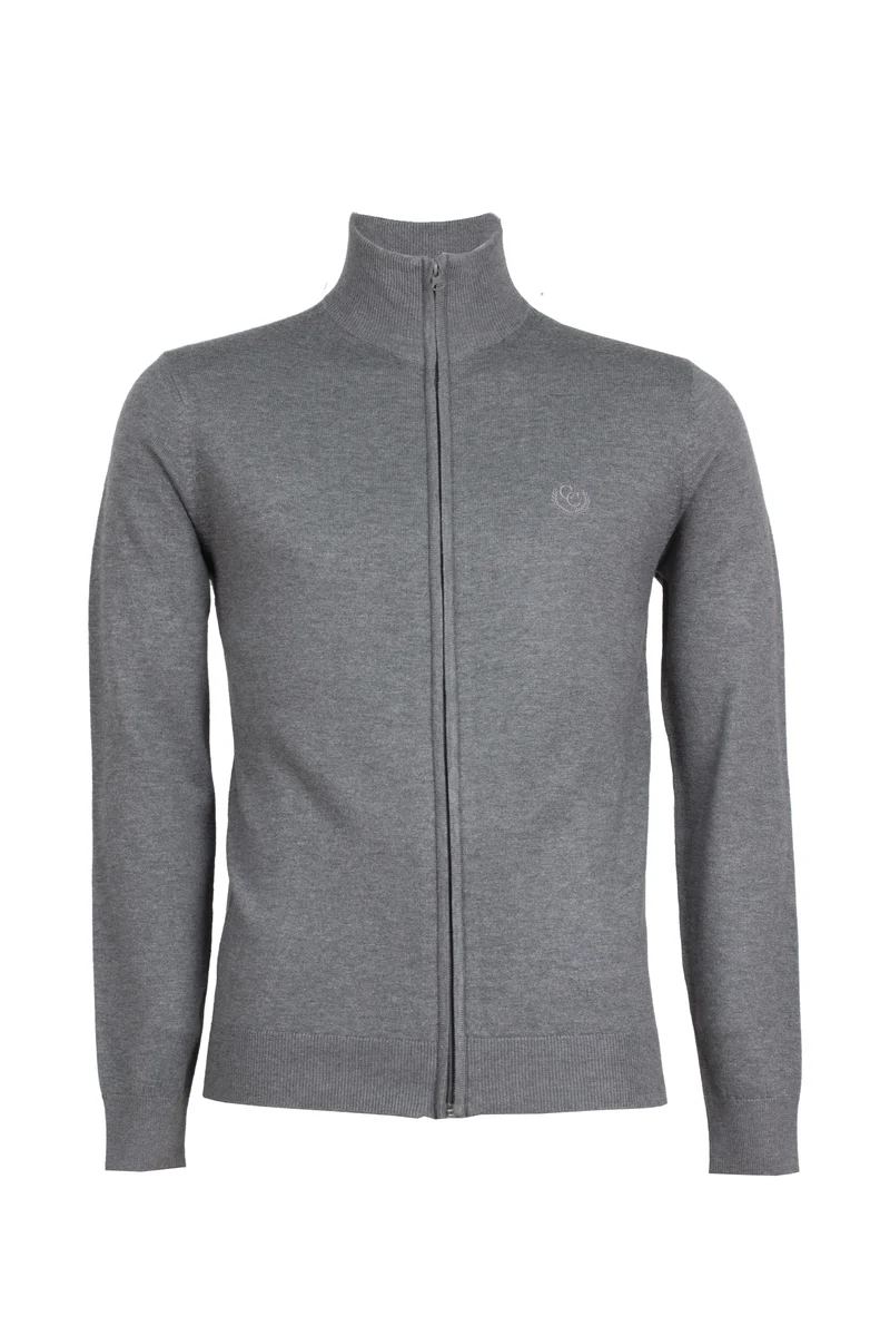 Cardigan in misto lana zip intera con logo ricamato sul petto