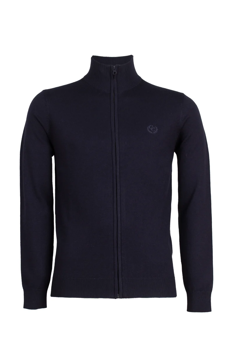 Cardigan in misto lana zip intera con logo ricamato sul petto