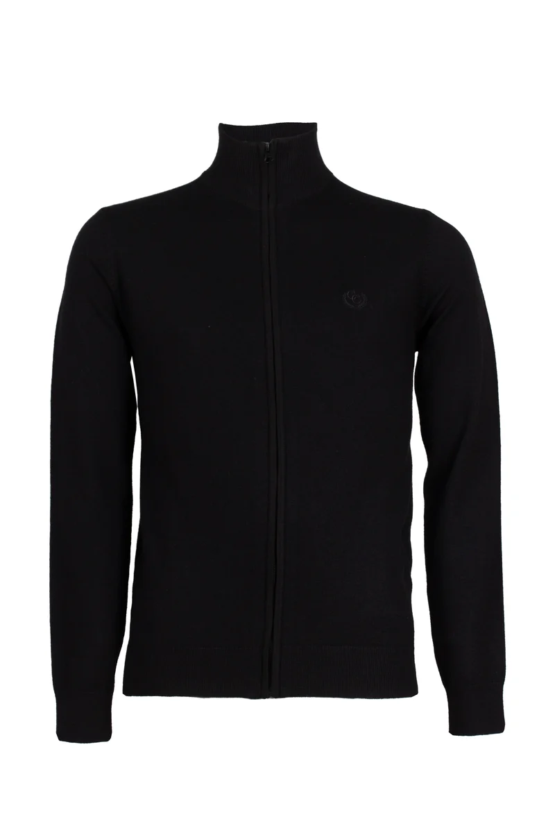 Cardigan in misto lana zip intera con logo ricamato sul petto