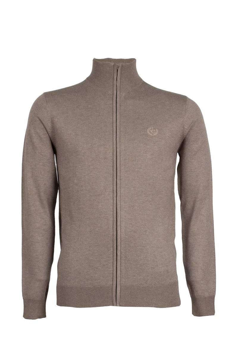 Cardigan in misto lana zip intera con logo ricamato sul petto