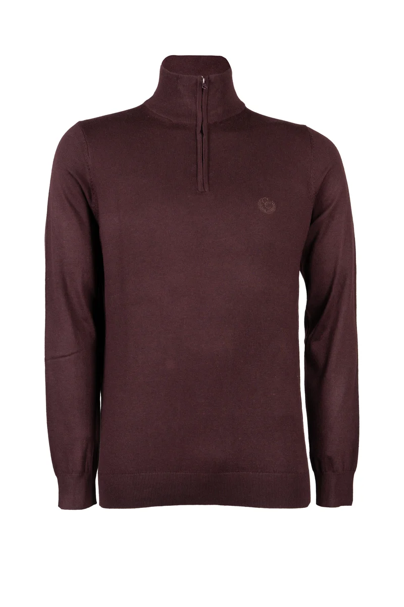 Pullover in misto lana mezza zip con logo ricamato sul cuore