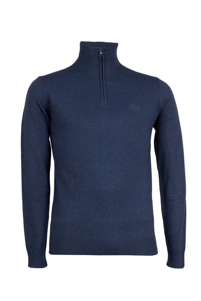 Pullover in misto lana mezza zip con logo ricamato sul cuore