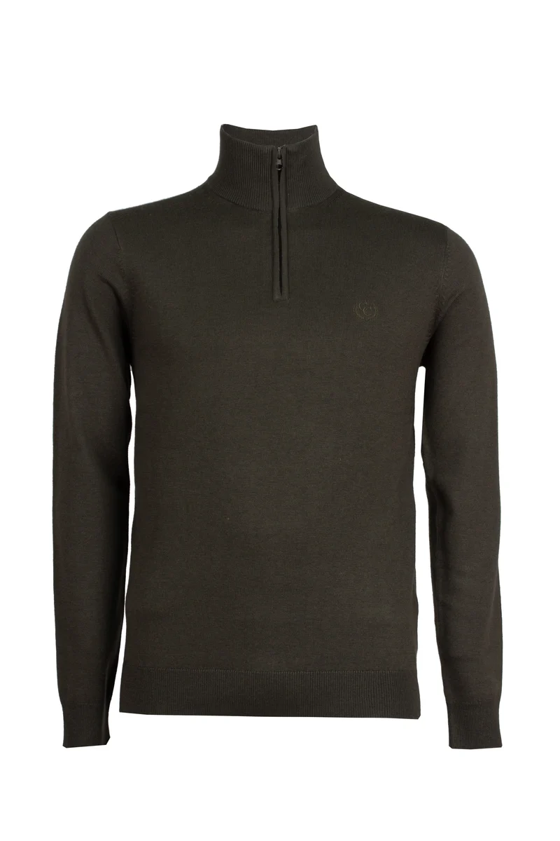Pullover in misto lana mezza zip con logo ricamato sul cuore