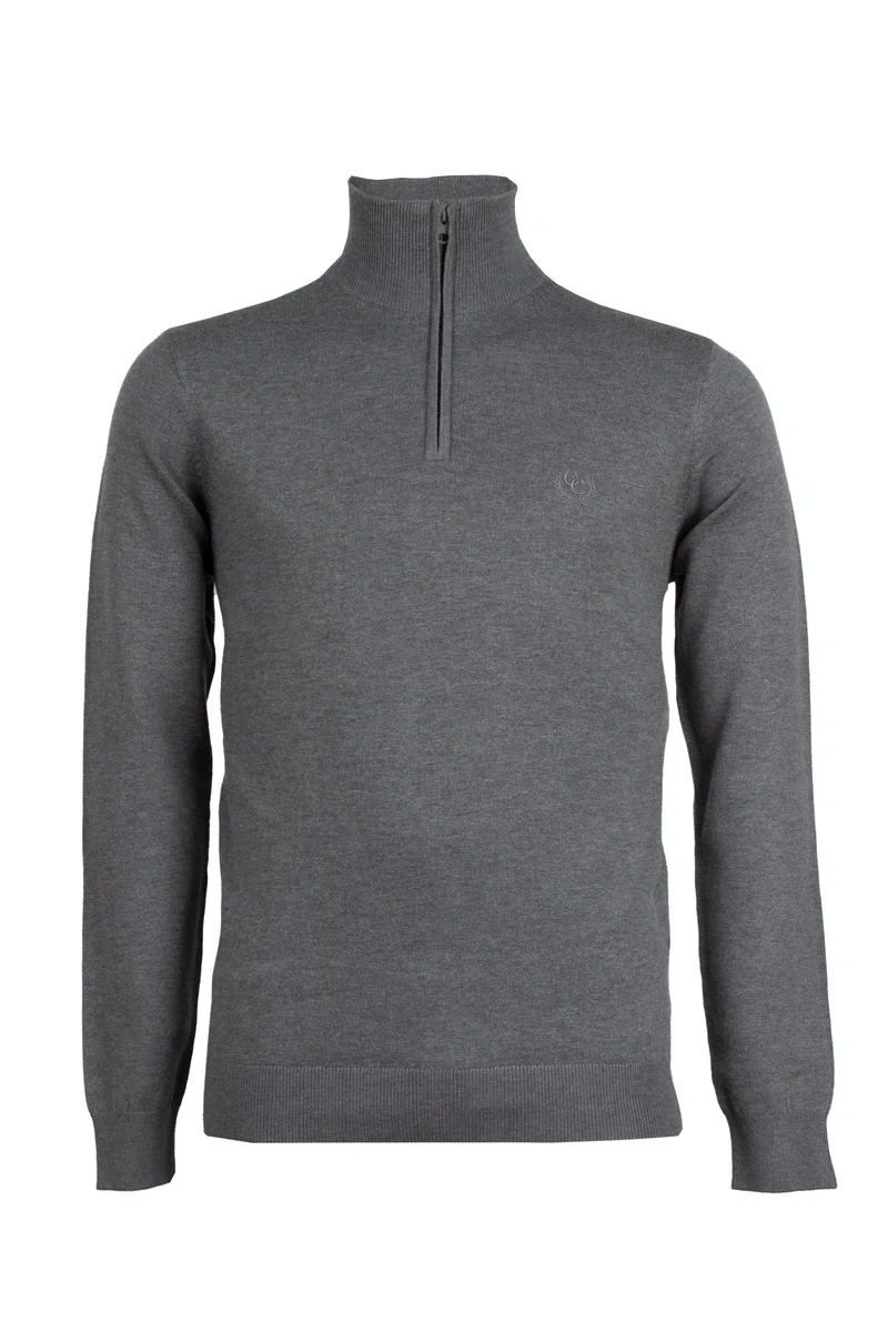 Pullover in misto lana mezza zip con logo ricamato sul cuore