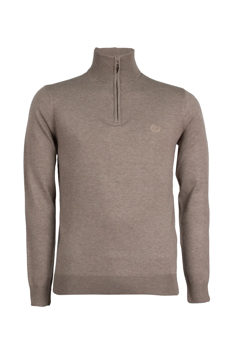 Pullover in misto lana mezza zip con logo ricamato sul cuore