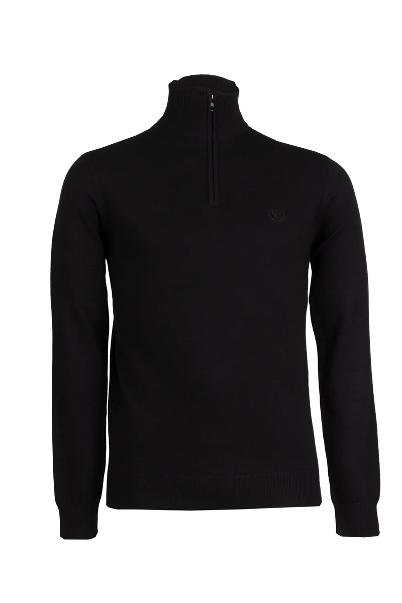 Pullover in misto lana mezza zip con logo ricamato sul cuore