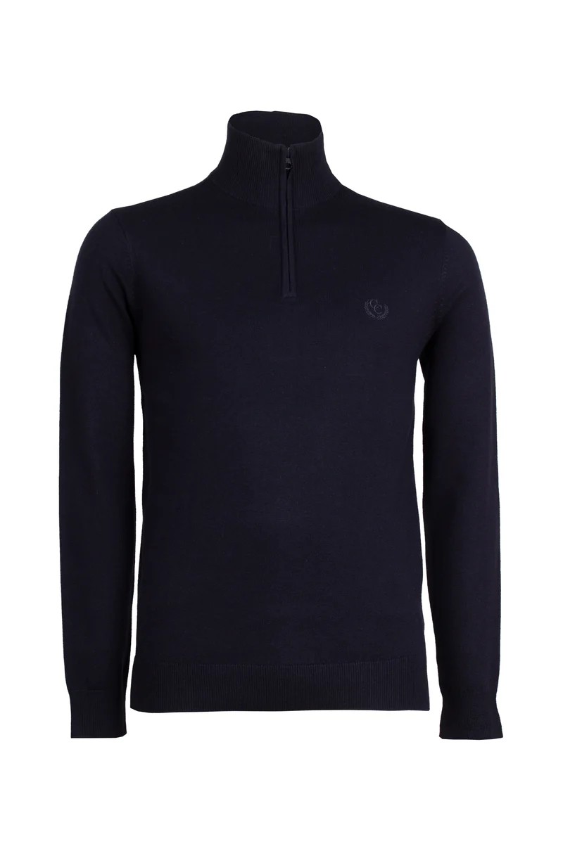 Pullover in misto lana mezza zip con logo ricamato sul cuore