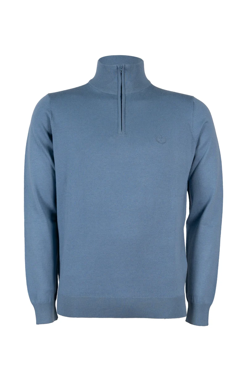 Pullover in misto lana mezza zip con logo ricamato sul cuore