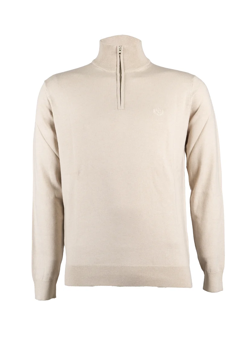 Pullover in misto lana mezza zip con logo ricamato sul cuore