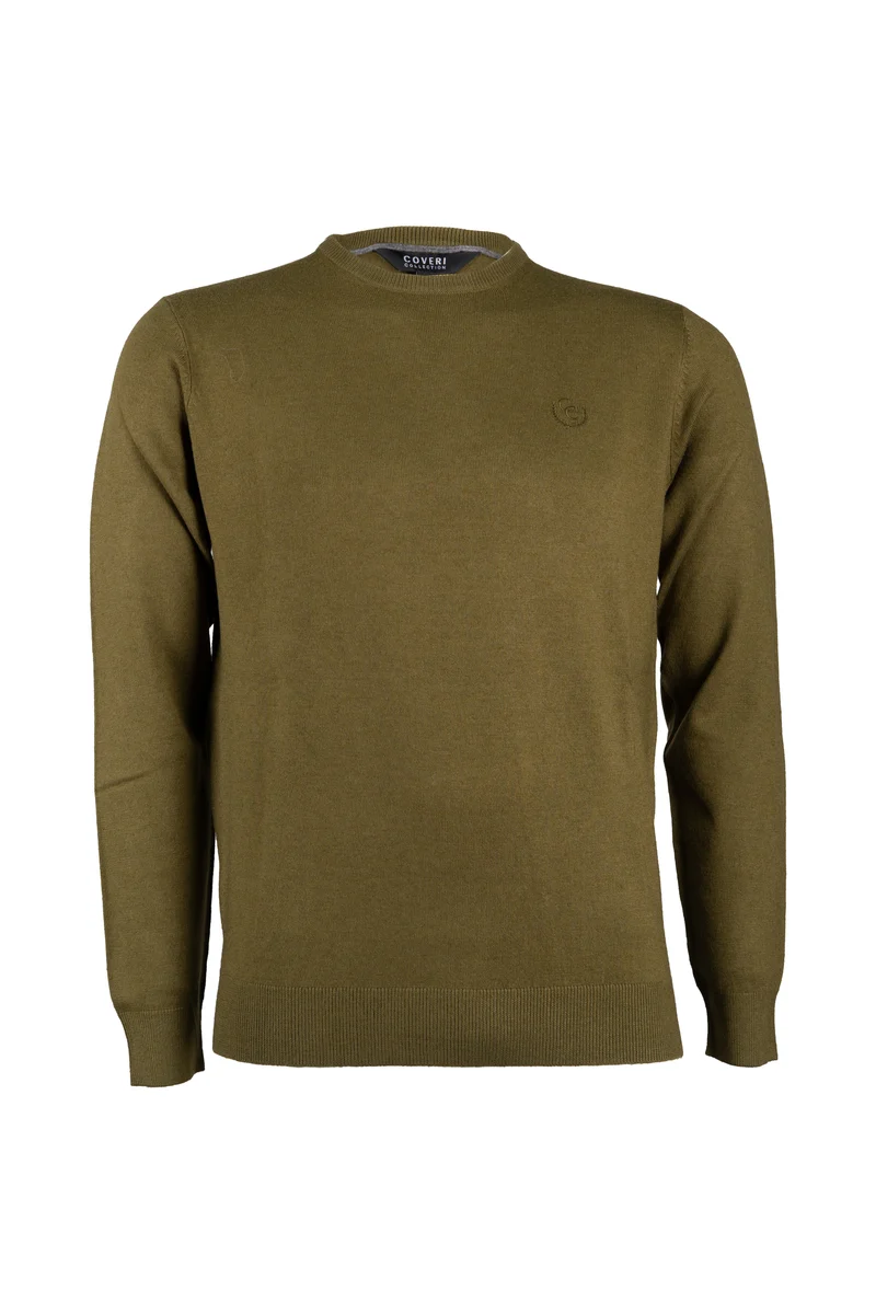 Pullover girocollo in misto lana con logo ricamato sul cuore