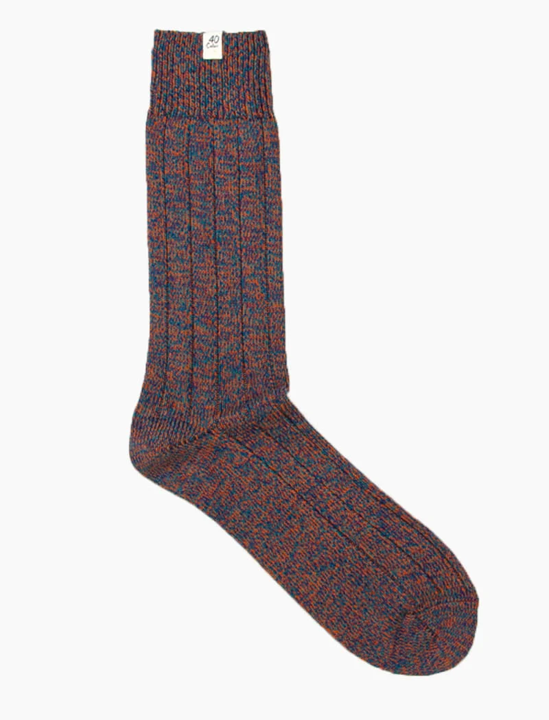 Petrol & Rust Thick Melange Organic Cotton Socks