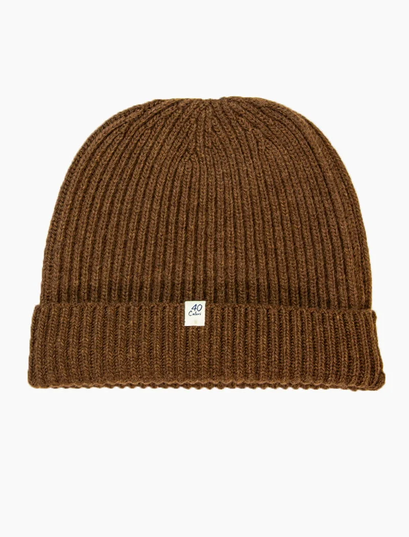 Brown Ribbed Wool Cashmere Beanie