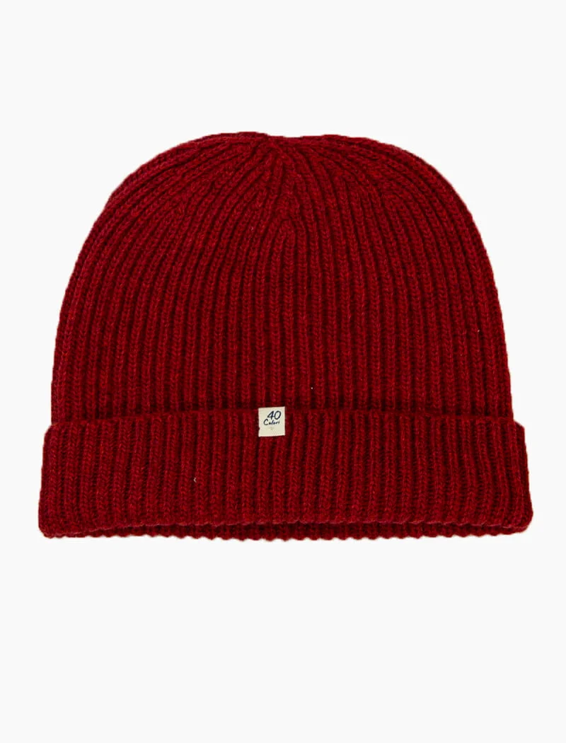 Red Ribbed Wool Cashmere Beanie