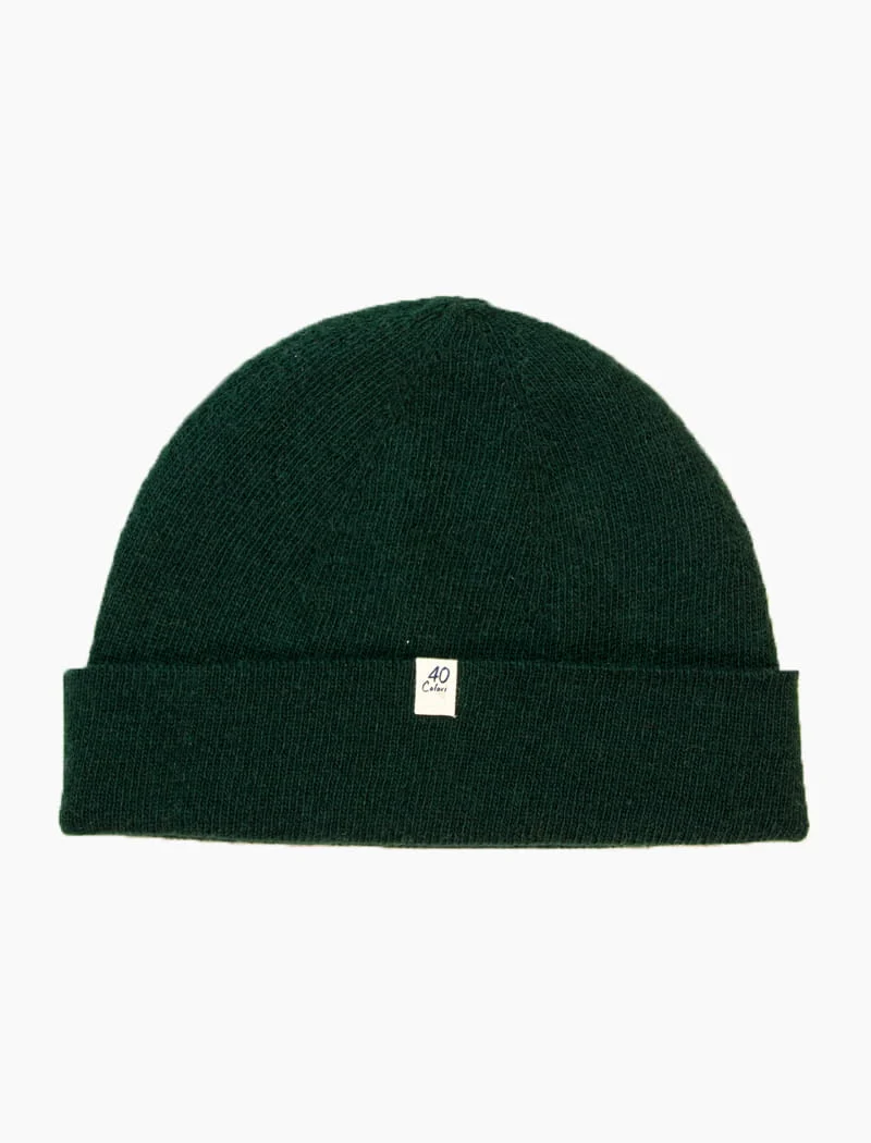 Dark Green Light Solid Wool & Cashmere Fisherman Beanie