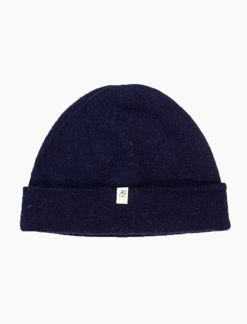 Dark Blue Light Solid Wool & Cashmere Fisherman Beanie