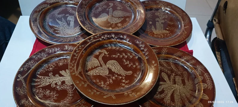 Vintage anni settanta. Artigianato artistico. Sei piatti da dolce in porcellana Colditz, dipinti a mano. 2,1kg