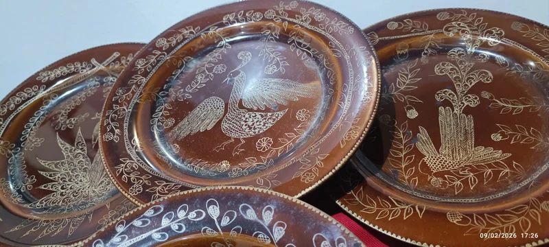 Vintage anni settanta. Artigianato artistico. Sei piatti da dolce in porcellana Colditz, dipinti a mano. 2,1kg