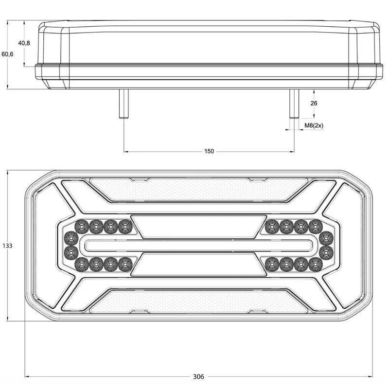 WAS W185DD S2 Grande luce al neon rettangolare per rimorchio con indicatore dinamico / 12"