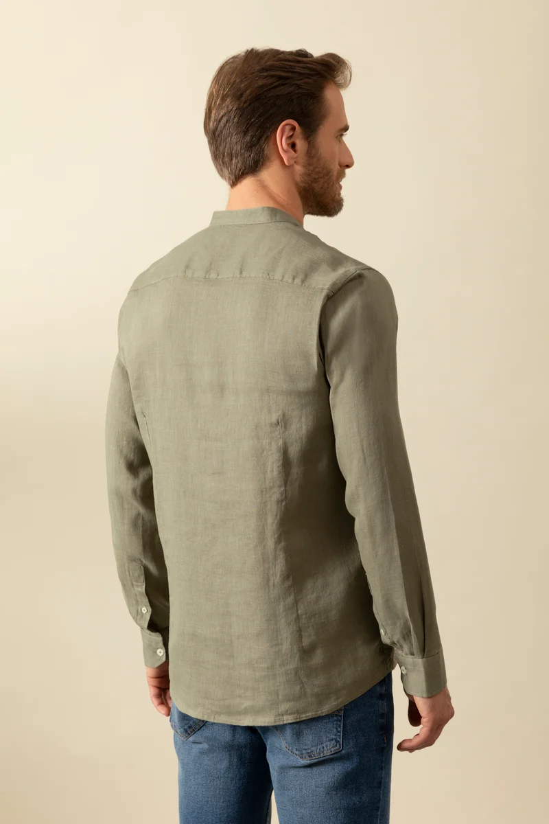 Camicia collo coreano in 100% puro lino